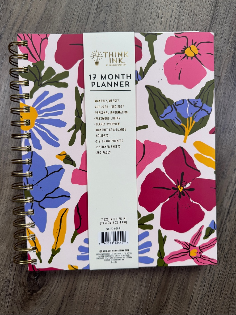 Think Ink 17 Month Planner Floral Cover Aug 2025-Dec 2026
